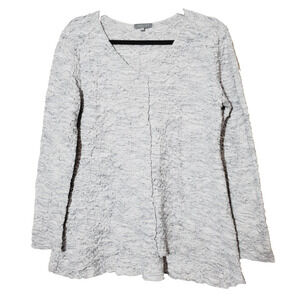 Habitat Womens Small TUNIC Top Stretch Boho V-Neck Gray‎ White Textured Knit